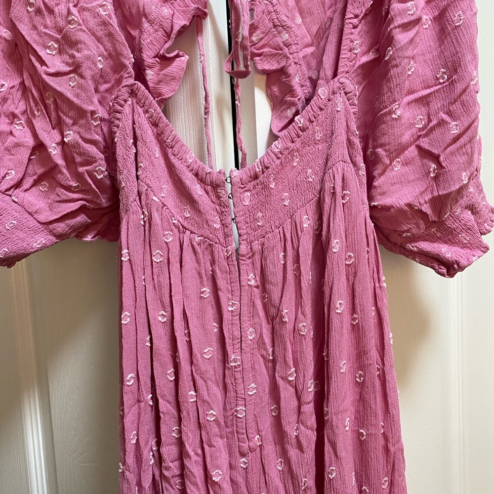 Free People Romper Pink/Rose with Puff Sleeves - Picture 6 of 16